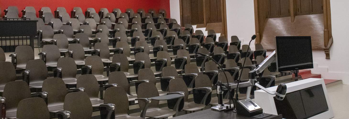 Empty lecture hall with podium.