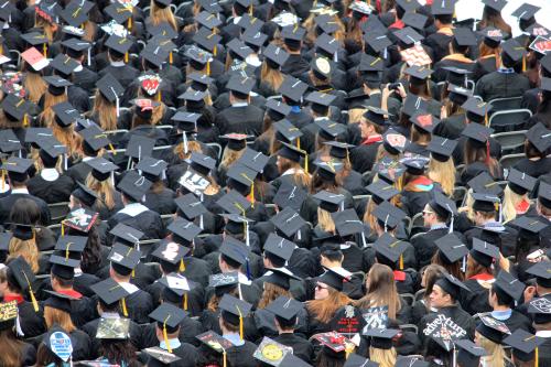 Aerial view of students wearing graduation caps