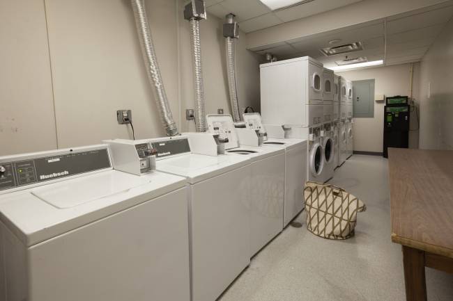 laundry room in morrison hall with washers and dryers