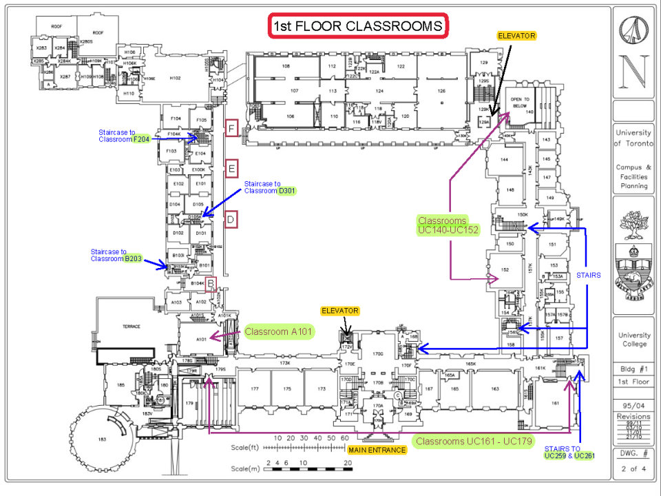 annotated floorplan of UC 1st floor classrooms