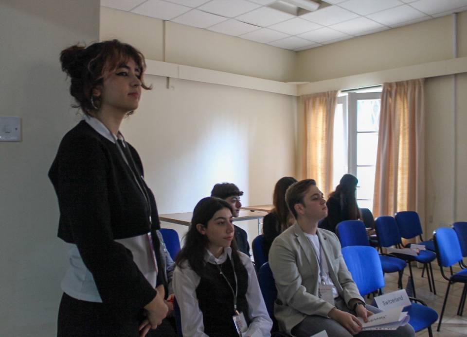 Deniz Direk and delegates listen to ICYDC presentation