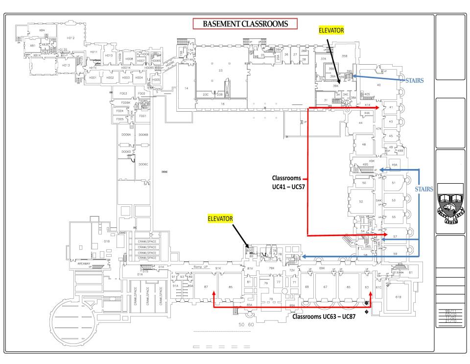 Map of UC's basement classrooms