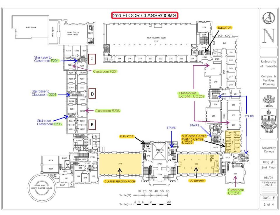 annotated map of second floor classrooms