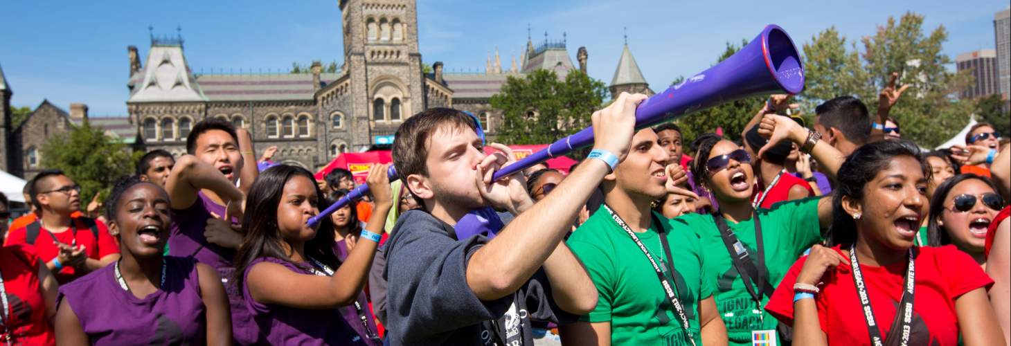 First year students attend frosh events in front of University College