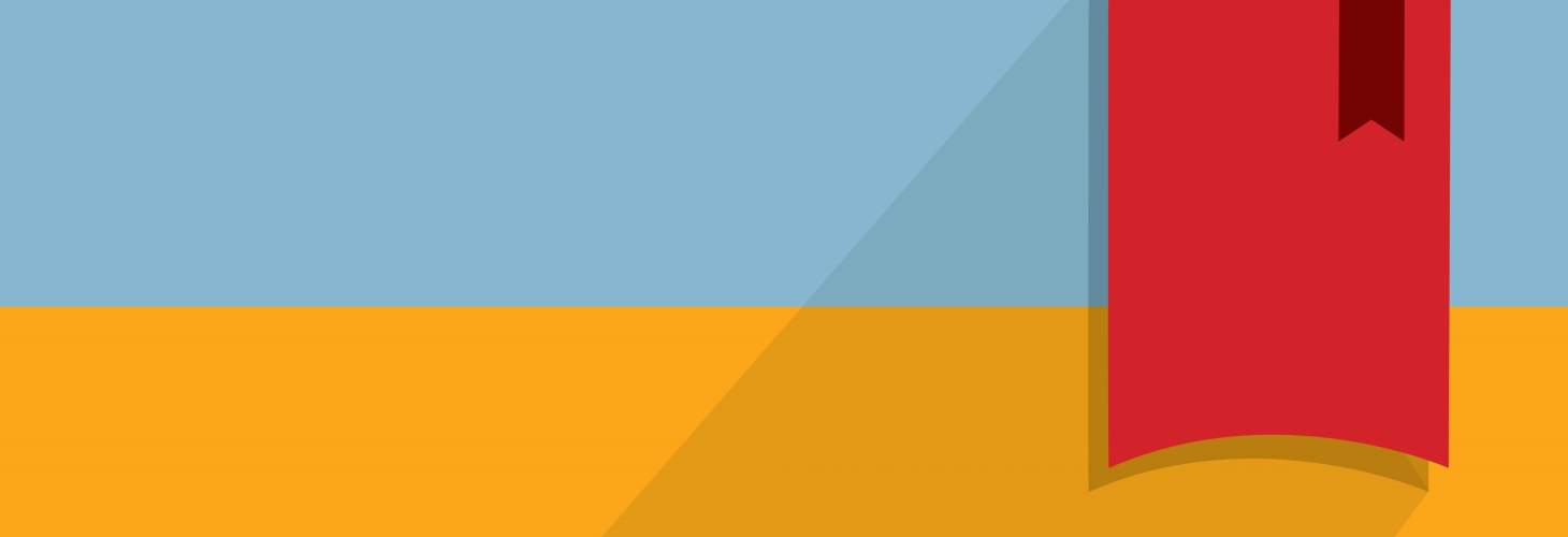 Web banner for UC Reads. Image contains a large red book mark.