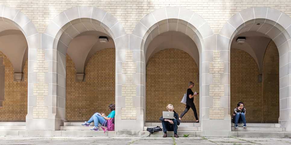 Students working in Courtyard