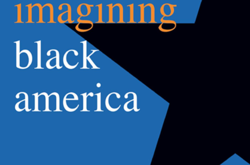 Black star on blue background with text: Imagining Black America, Michael Wayne