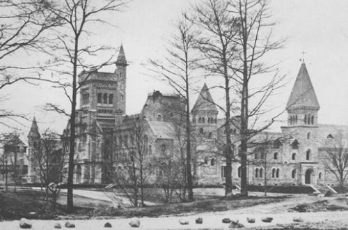 Black & White historical photo of the UC building's construction