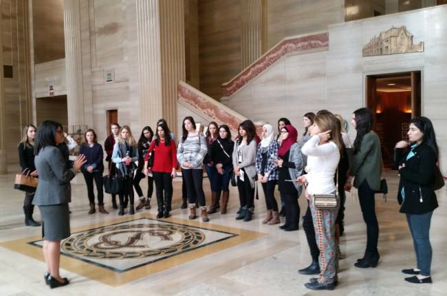 Group of Women visiting government building