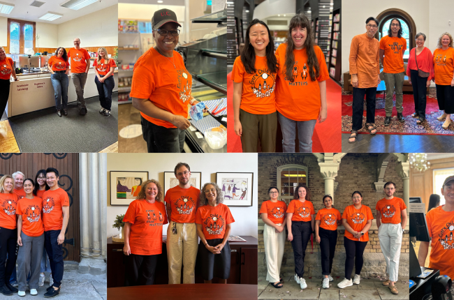 composite of uc staff members wearing orange shirts