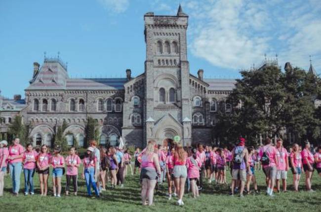 Orientation 2018 students in front of UC building