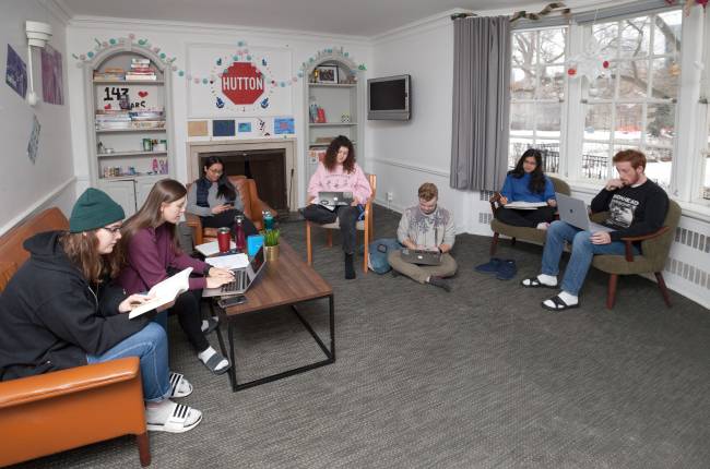 students sitting in a common room