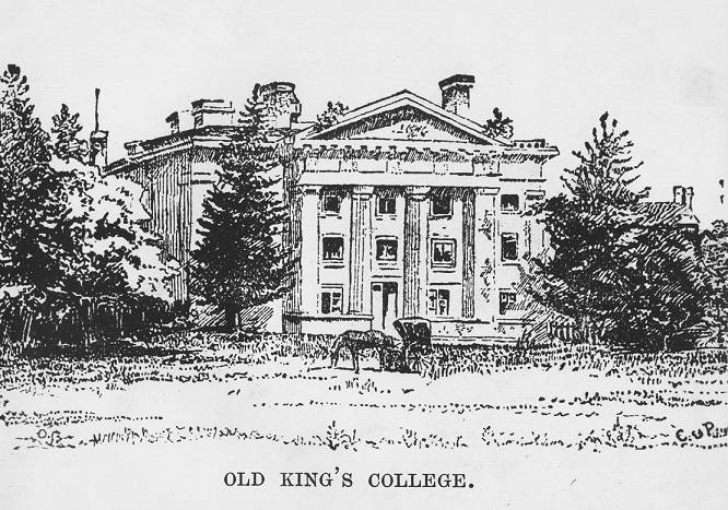 drawing of building with horse and buggy, with caption OLD KING'S COLLEGE