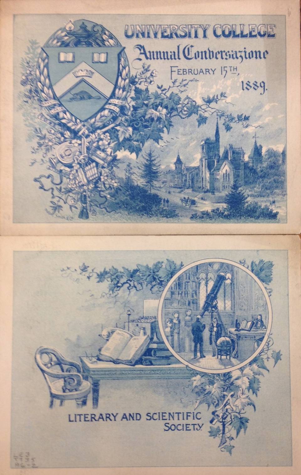 Printed invitation or program for the University College Annual Conversazione, February 15th, 1889