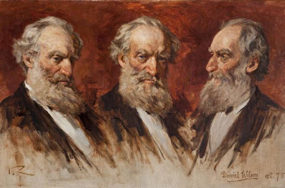Painting showing three views of Daniel Wilson's head and shoulders from different angles