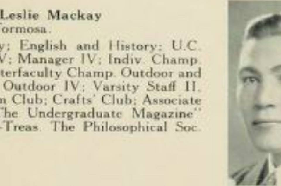 yearbook entry for "William Leslie Mackay, Tamsui, Formosa"