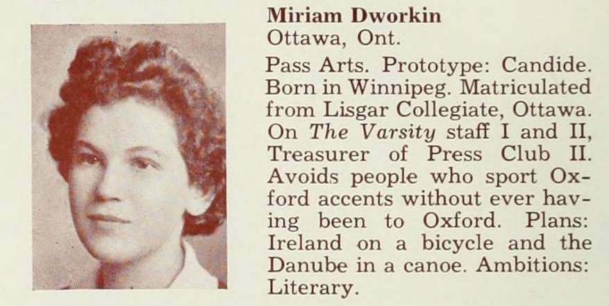 Yearbook photo and caption for Miriam Dworkin