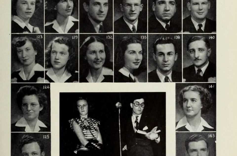 Yearbook page with more than 20 photos of graduating students