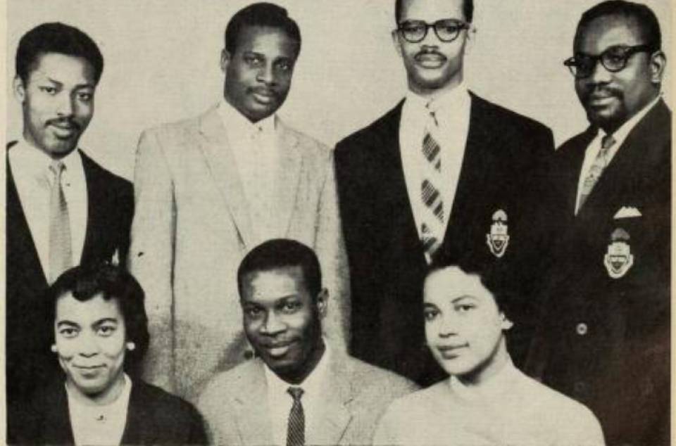 eight members of the West Indian Students' Assocation (five men and two women)