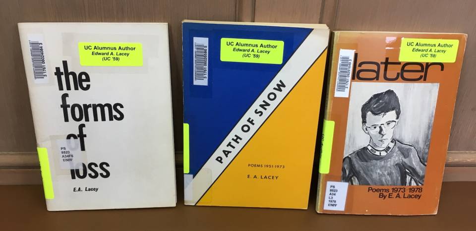 three books by Edward A. Lacey: The Forms of Loss, Path of Snow, and Later