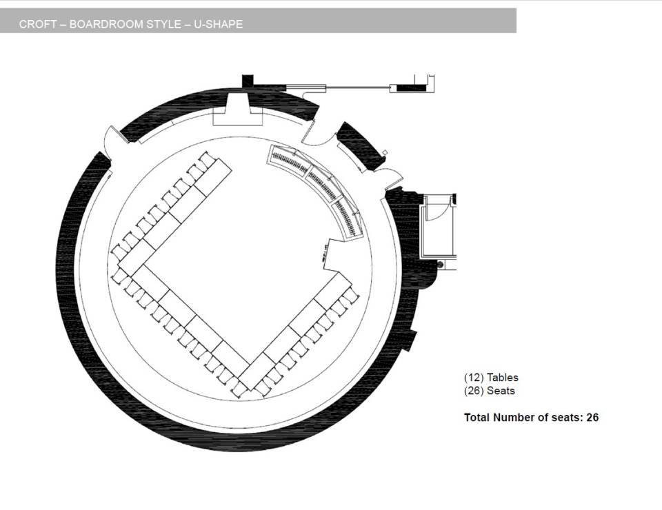 Floorplan arrangement of Paul Cadario Conference Centre in boardroom U-shape style