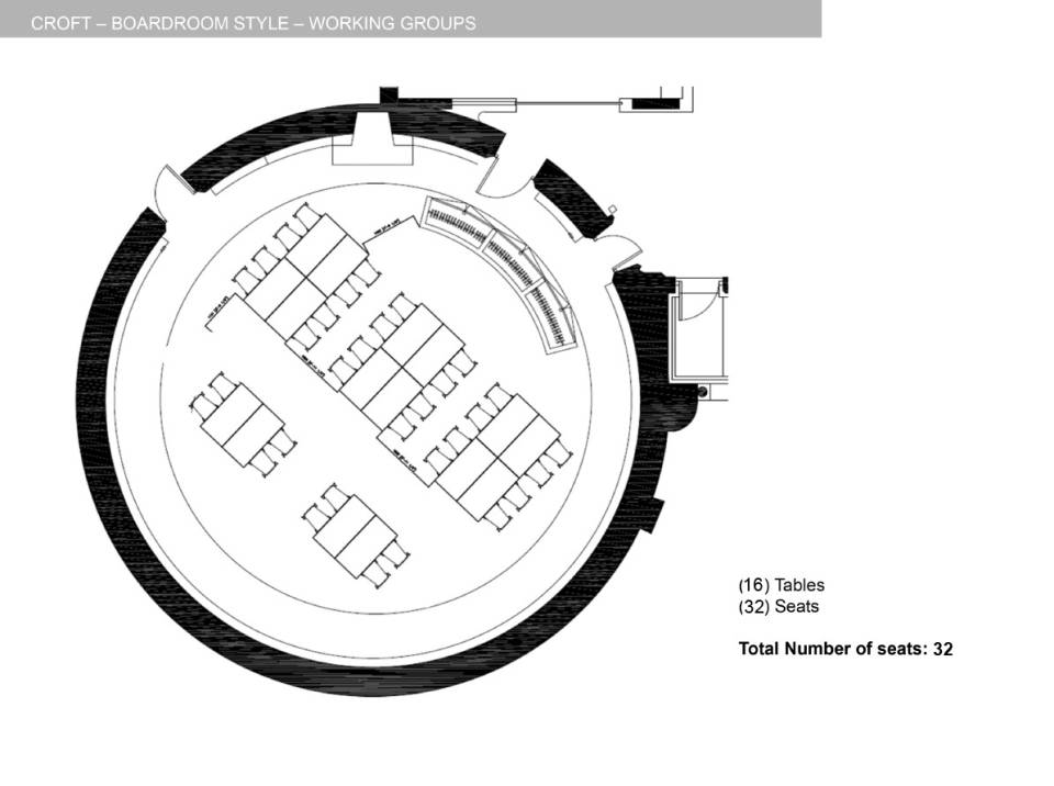 Floorplan arrangement of Paul Cadario Conference Centre in boardroom style
