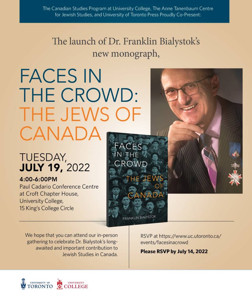 Dr. Frank Bailystok's new monograph, Faces In The Crowd: The Jews Of Canada.