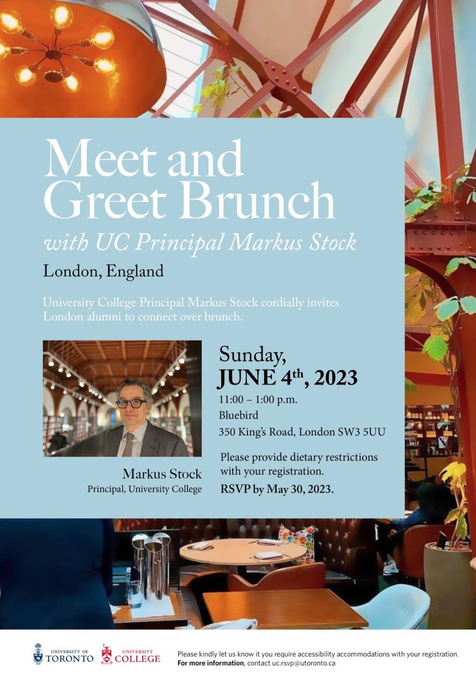 Invite design for UC Markus Stock London Alumni Meet and Greet