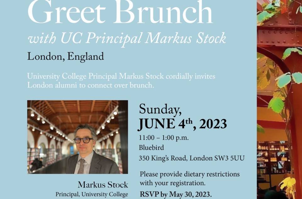 Invite design for UC Markus Stock London Alumni Meet and Greet