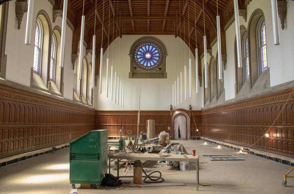 West Hall of University College with new lights
