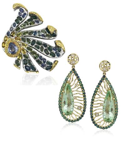Blue Flame Pendant and Spring Goddess Earrings