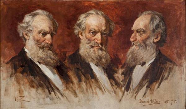 Painting showing three views of Daniel Wilson's head and shoulders from different angles