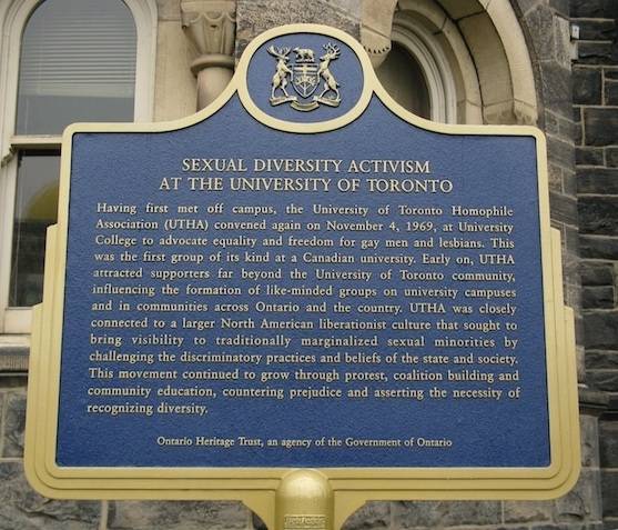 plaque headed "Sexual Diversity Activism at the University of Toronto"
