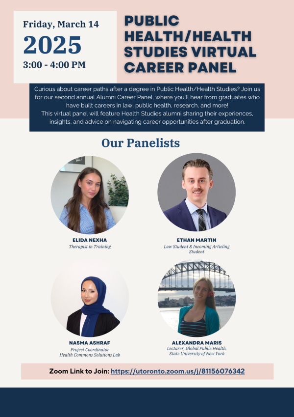 four headshots of speakers, information on event