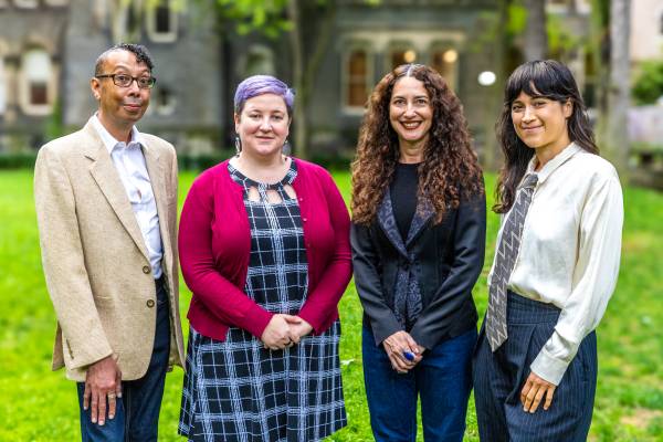 From left, Christopher Smith, program coordinator; Liza Blake, 2024-25 Martha LA McCain Faculty Fellow; Dana Seitler, director of the Queer and Trans Research Lab; and Ruth Ramsden-Karelse, 2024-25 Martha LA McCain Postdoctoral Fellow.