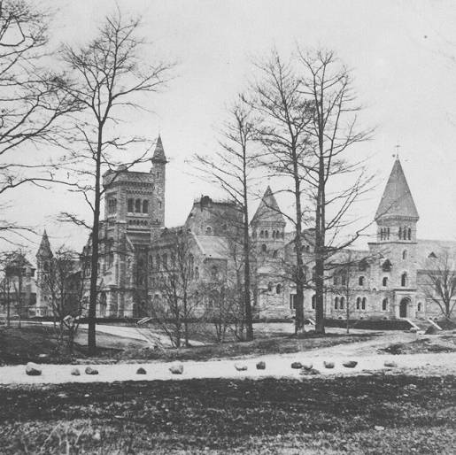 Black & White historical photo of the UC building's construction