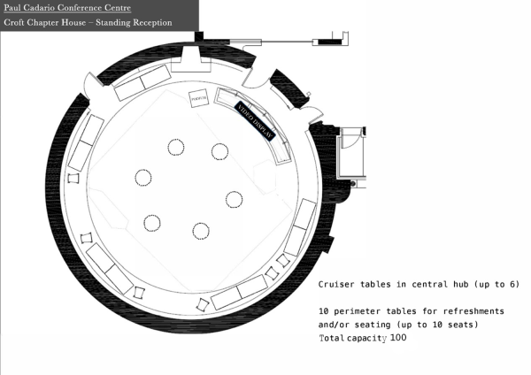 floorplan of paul cadario conference centre in standing reception configuration